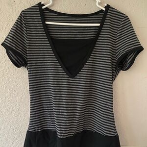Striped V-Neck Black and Gray Women's Top